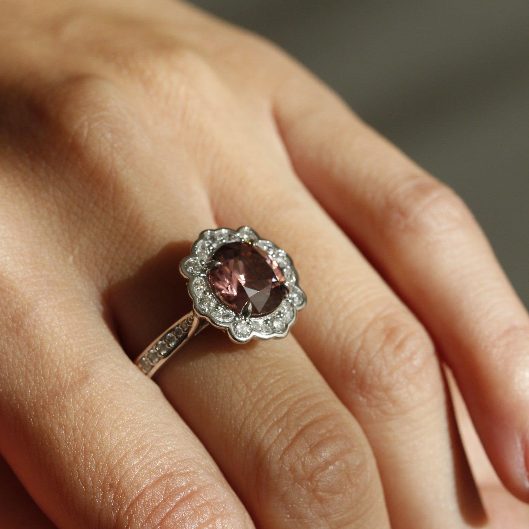 Pink Zircon and Diamond Ring in 18k White Gold - Orsini Jewellers