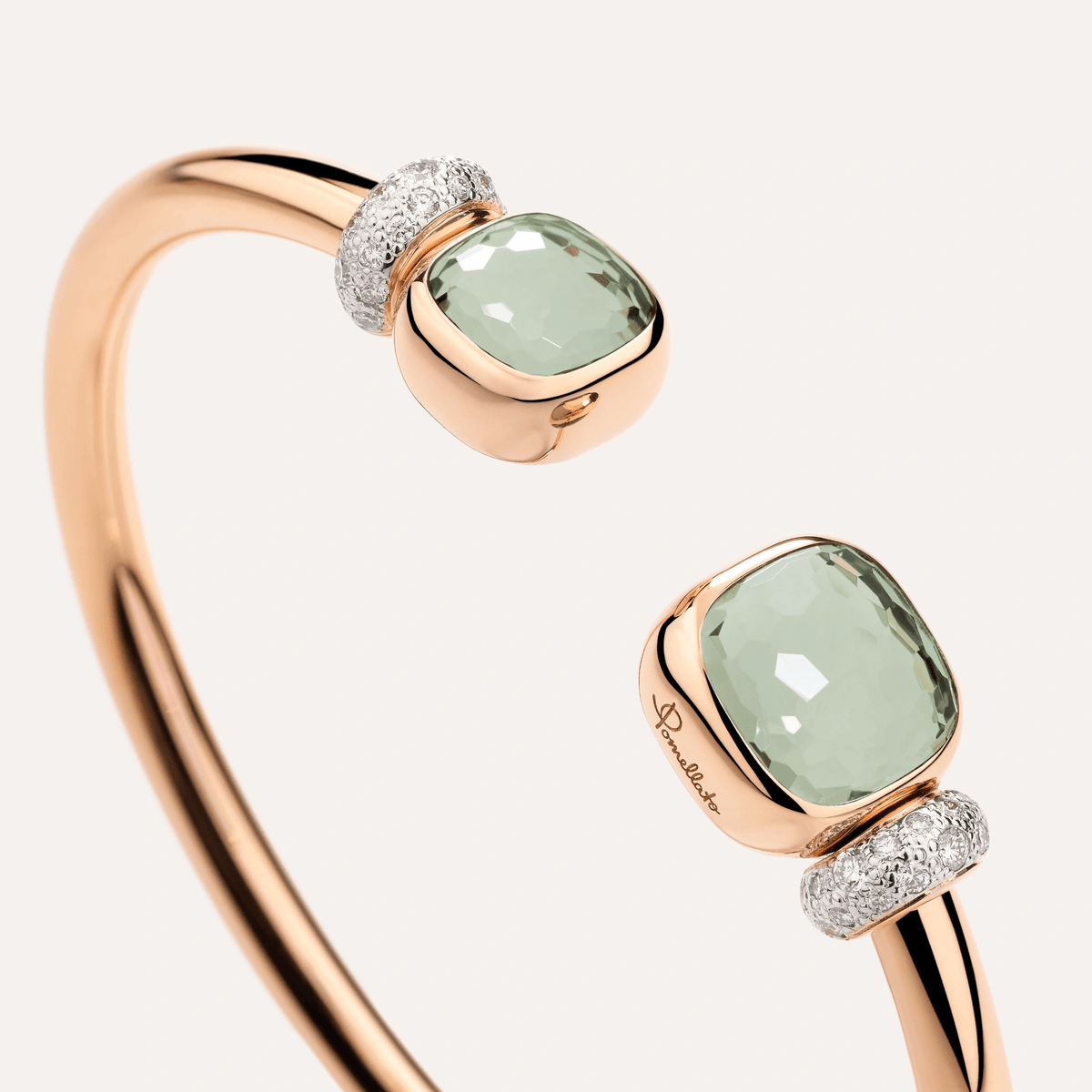 Pomellato Nudo 18k Gold Bangle with Diamonds and Prasiolite - Orsini Jewellers