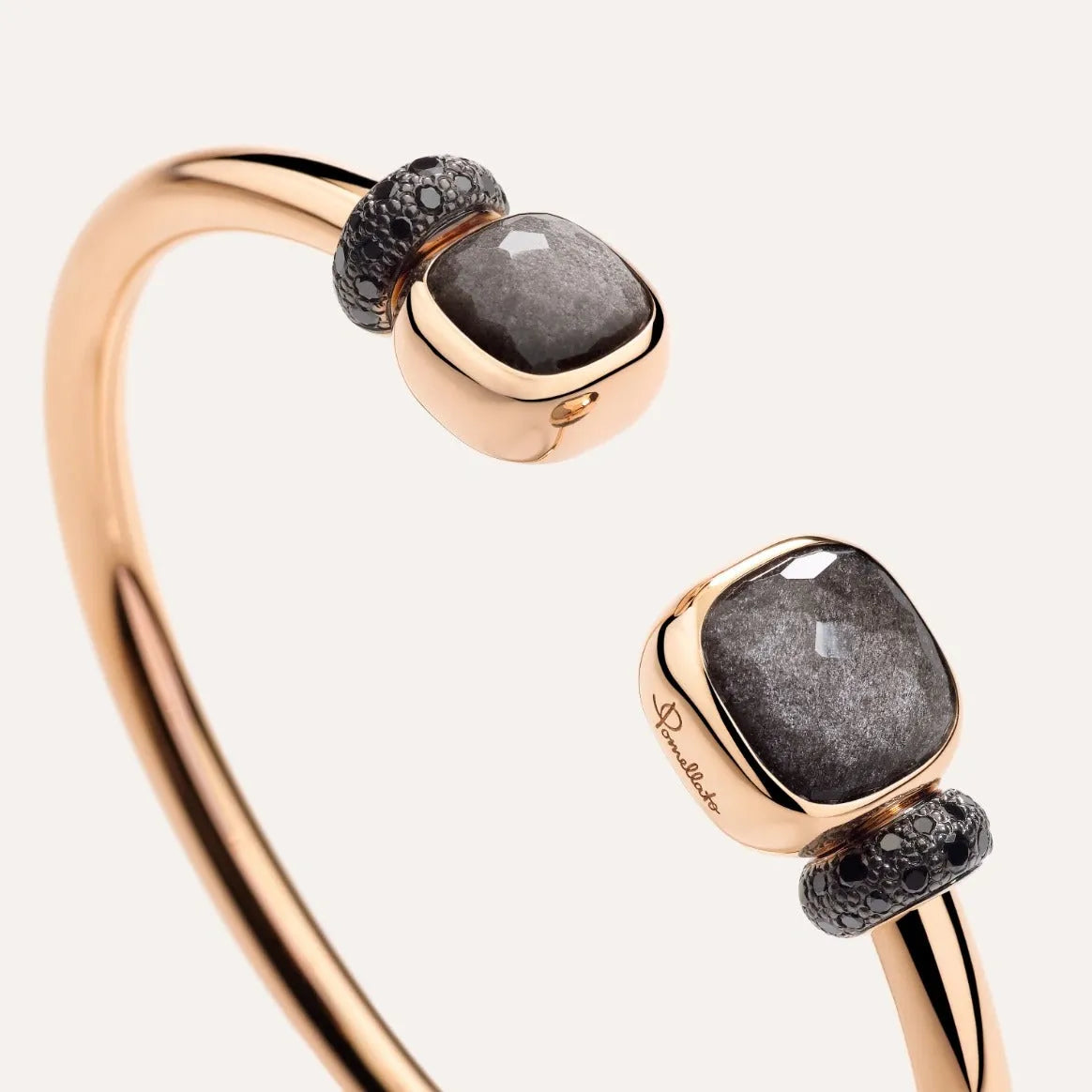 Pomellato Nudo Bangle in 18k Gold with Black Diamonds, Obsidian - Orsini Jewellers