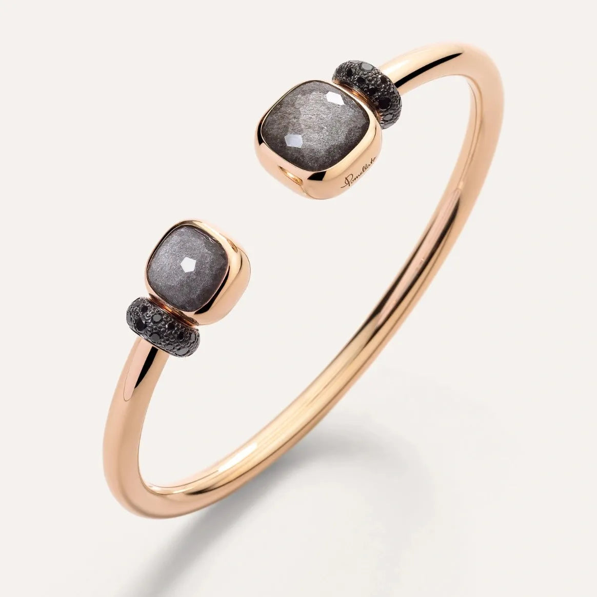 Pomellato Nudo Bangle in 18k Gold with Black Diamonds, Obsidian - Orsini Jewellers