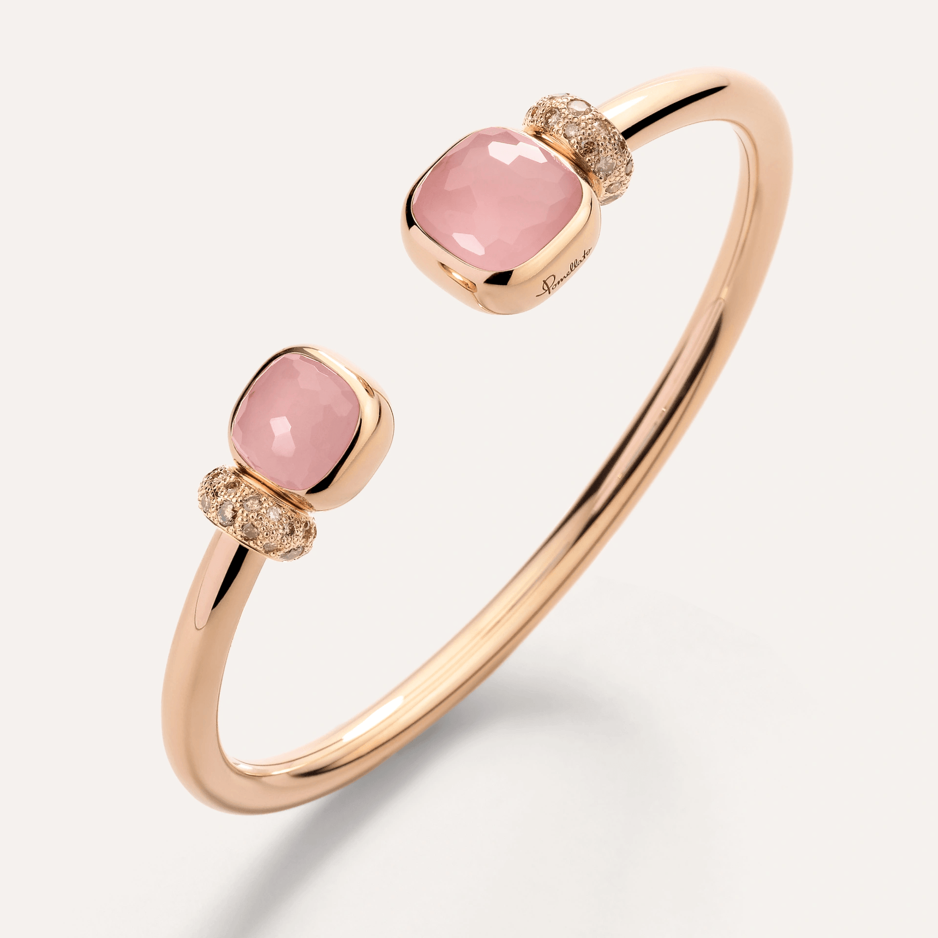 Pomellato Nudo Bangle in 18k Gold with Brown Diamonds, Rose Quartz, Chalcedony - Orsini Jewellers