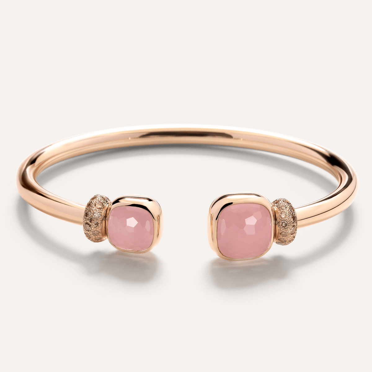 Pomellato Nudo Bangle in 18k Gold with Brown Diamonds, Rose Quartz, Chalcedony - Orsini Jewellers