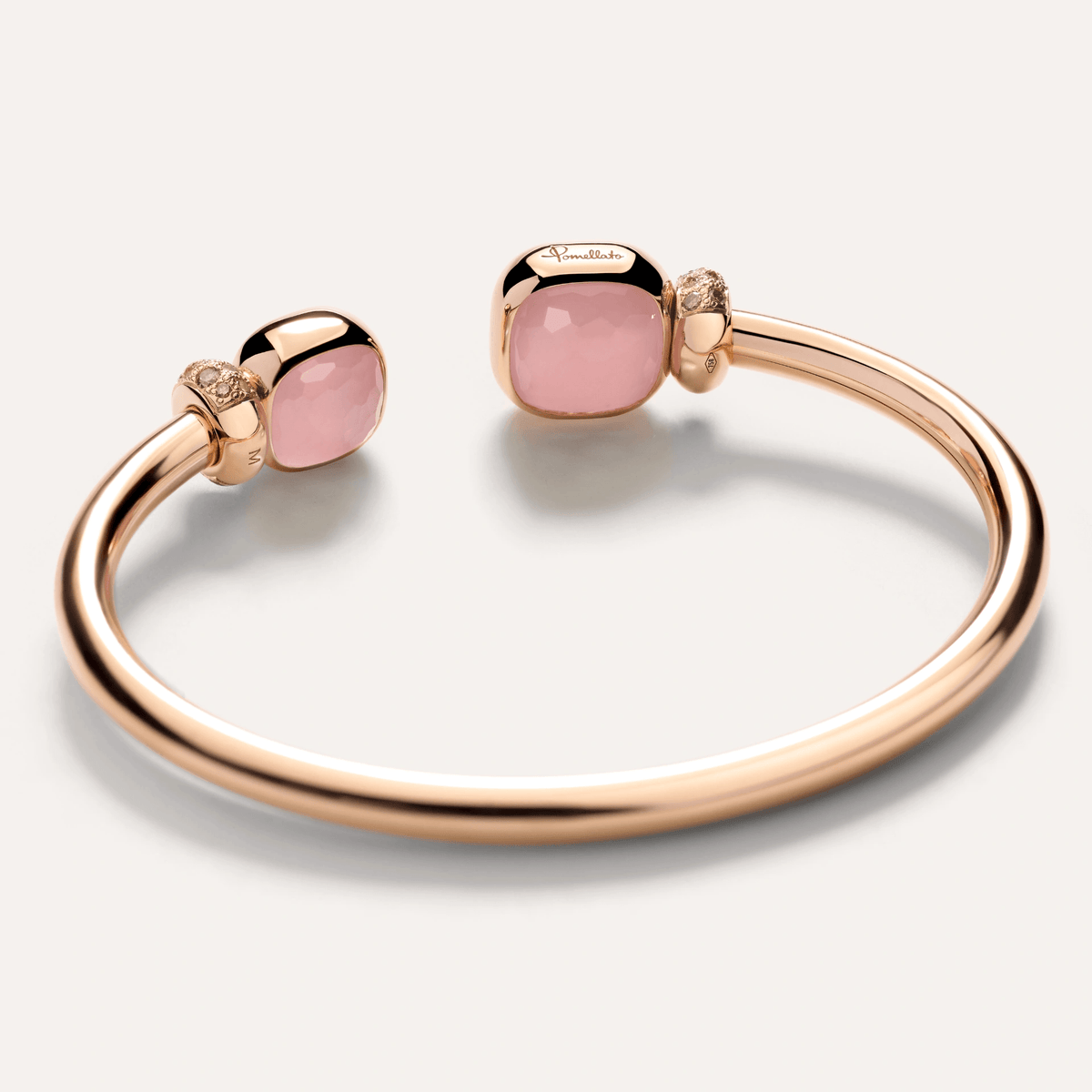 Pomellato Nudo Bangle in 18k Gold with Brown Diamonds, Rose Quartz, Chalcedony - Orsini Jewellers