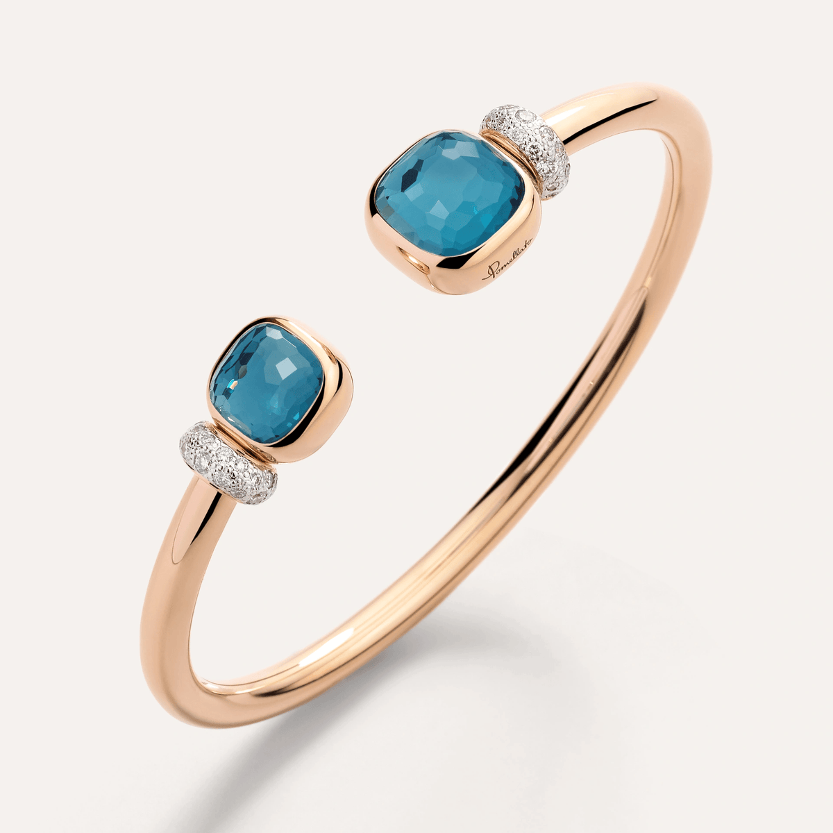 Pomellato Nudo Bangle in 18k Gold with Diamonds, London Blue Topaz - Orsini Jewellers