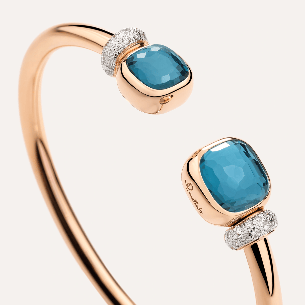 Pomellato Nudo Bangle in 18k Gold with Diamonds, London Blue Topaz - Orsini Jewellers