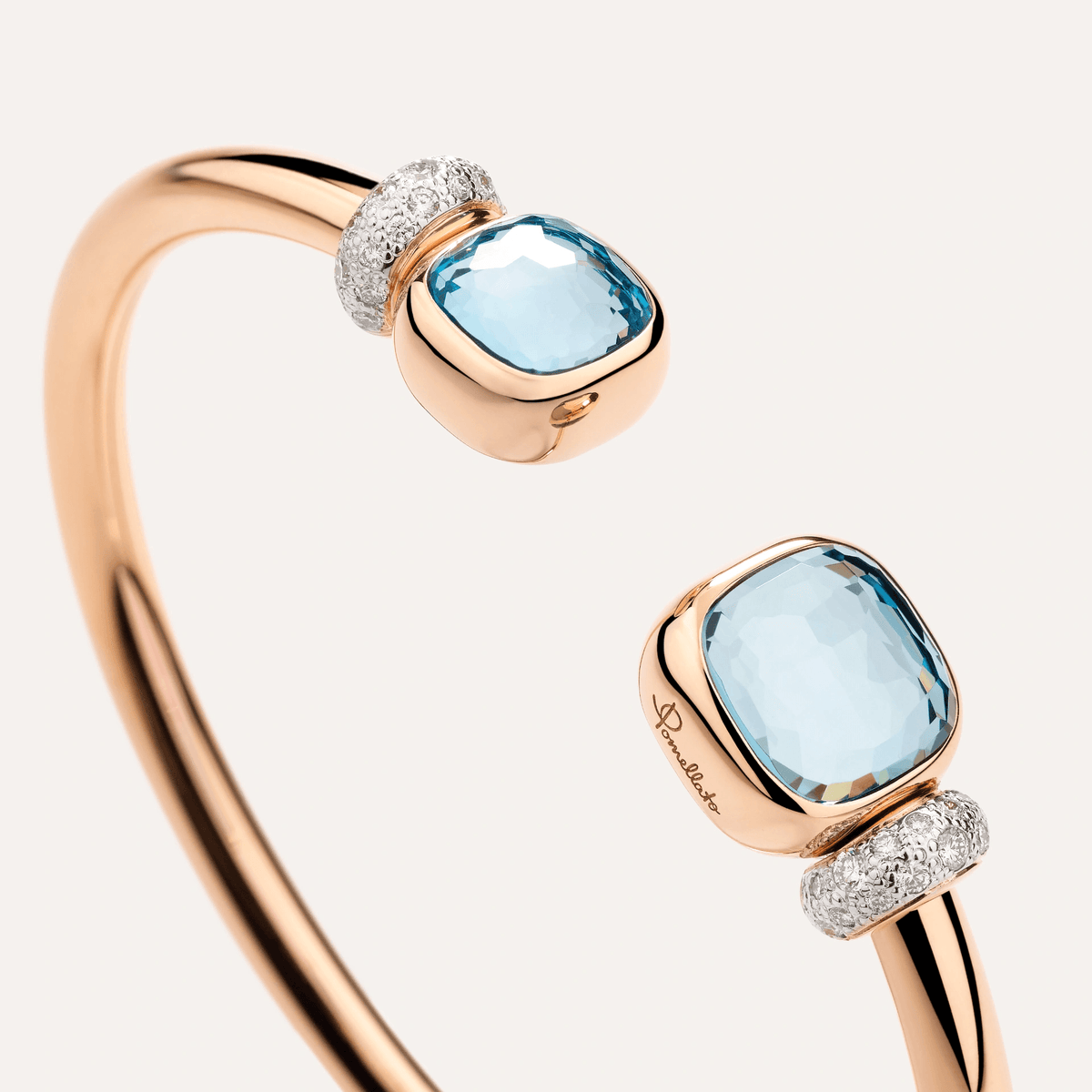 Pomellato Nudo Bangle in 18k Gold with Diamonds, Sky Blue Topaz - Orsini Jewellers