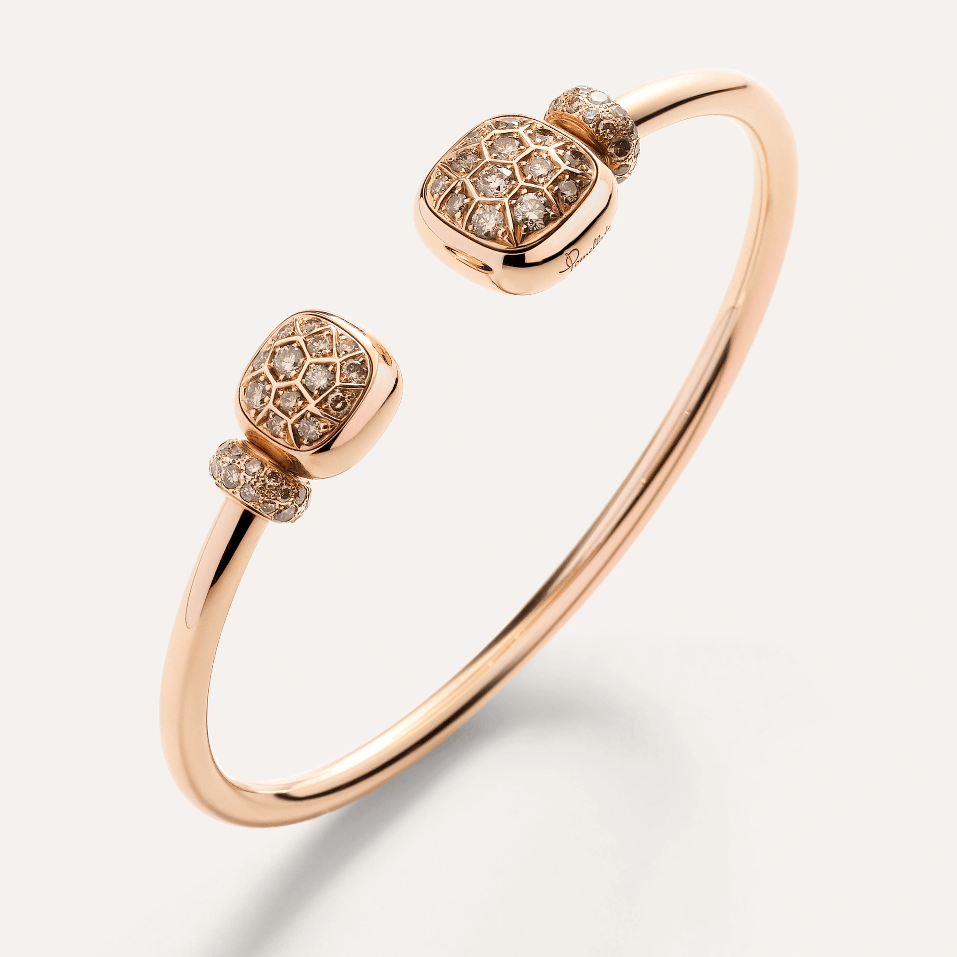 Pomellato Nudo Cuff Bangle in 18 Rose Gold with Brown Diamond and White Topaz - Orsini Jewellers