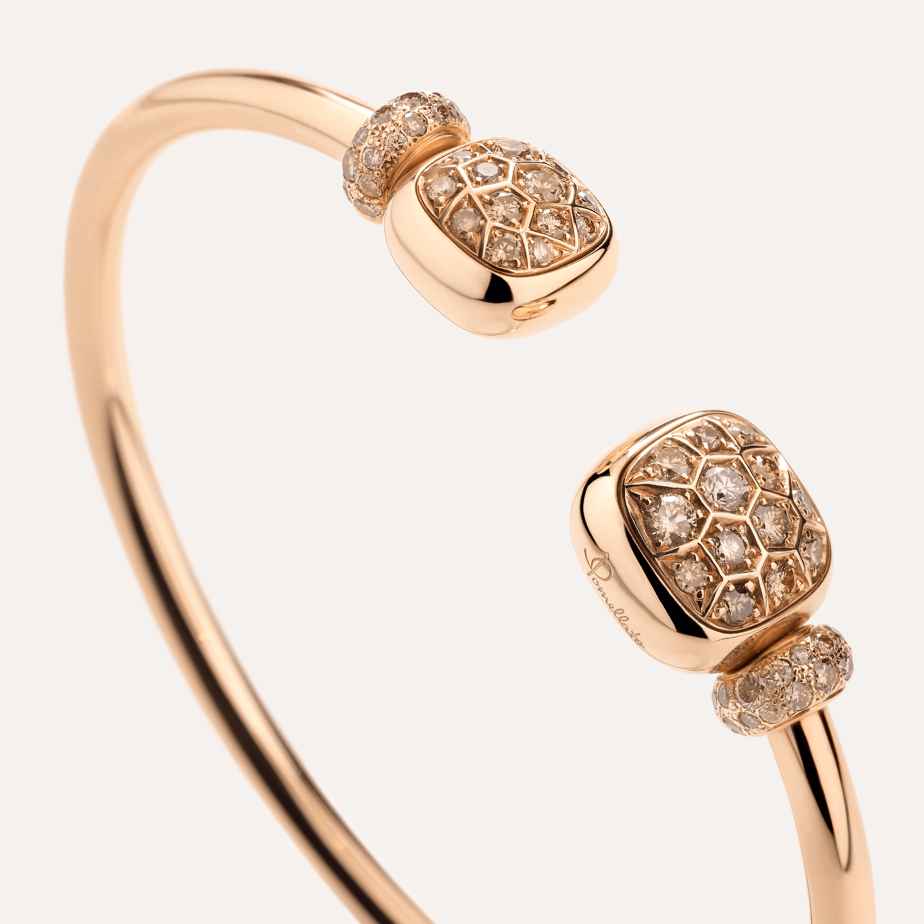 Pomellato Nudo Cuff Bangle in 18 Rose Gold with Brown Diamond and White Topaz - Orsini Jewellers