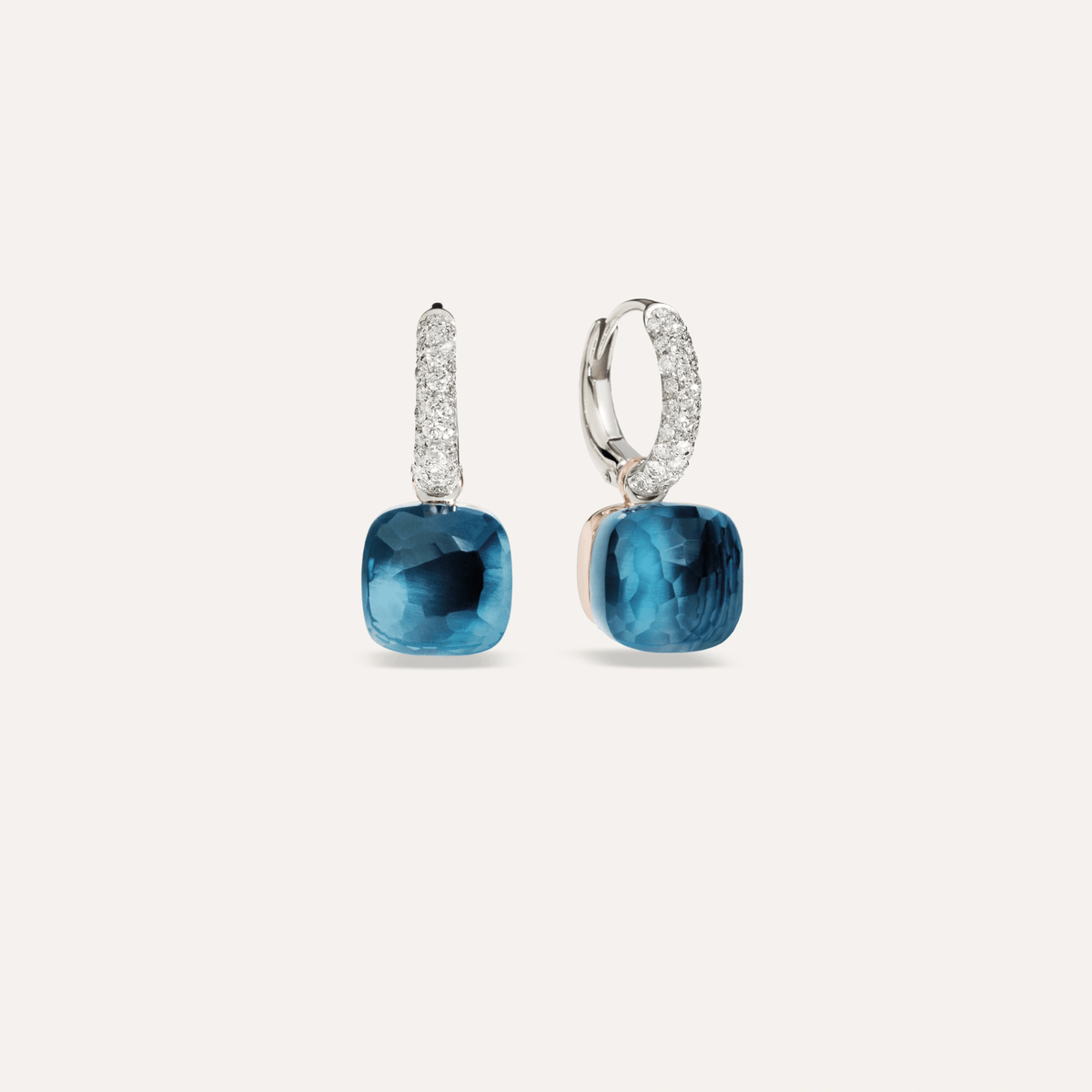 Pomellato Nudo Earrings 18k Gold with London Blue Topaz and Diamonds - Orsini Jewellers