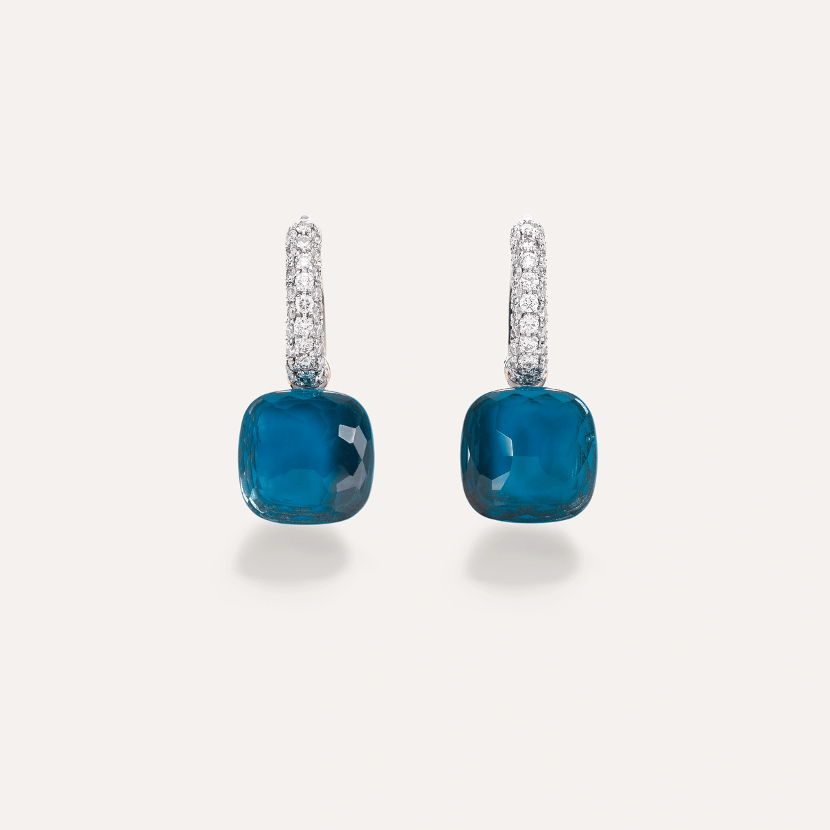 Pomellato Nudo Earrings 18k Gold with London Blue Topaz, Turquoise and Diamonds - Orsini Jewellers