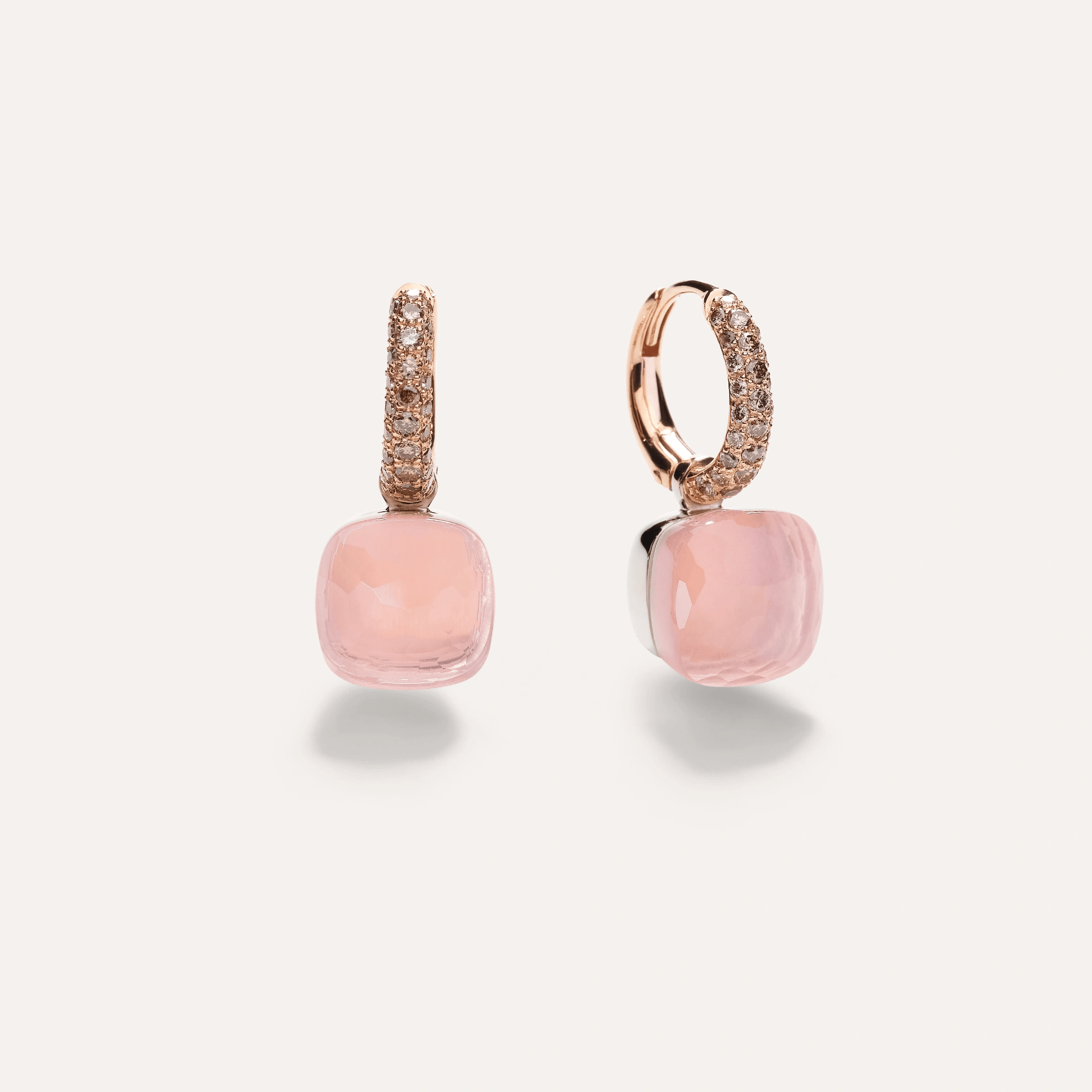 Pomellato Nudo Earrings Brown Diamonds Rose Quartz and Chalcedony - Orsini Jewellers