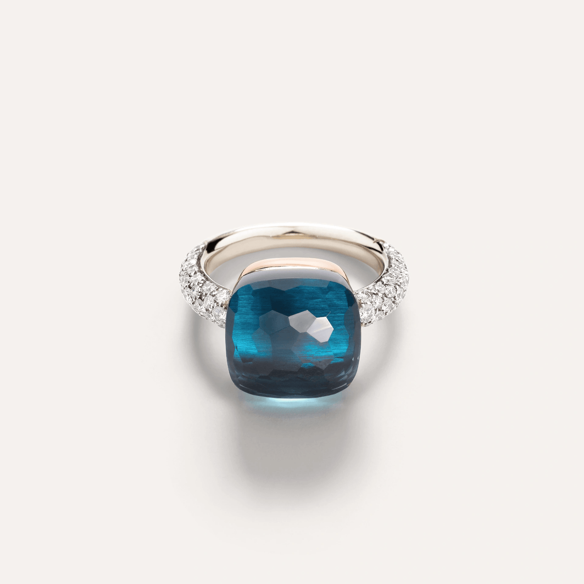 Pomellato Nudo Maxi Diamond Ring 18k Gold with London Blue Topaz and Diamonds - Orsini Jewellers