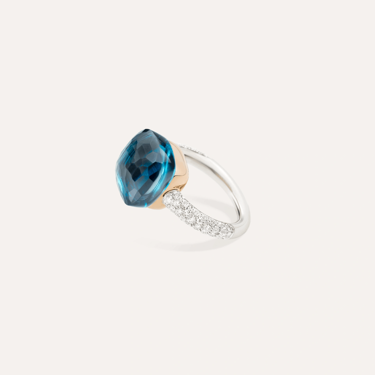 Pomellato Nudo Maxi Diamond Ring 18k Gold with London Blue Topaz and Diamonds - Orsini Jewellers