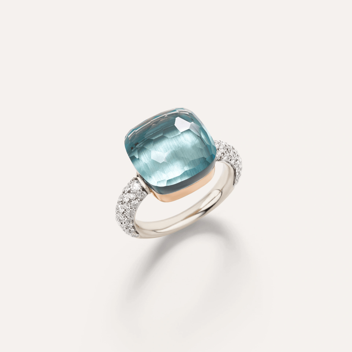 Pomellato Nudo Maxi Diamond Ring 18k Gold with Sky Blue Topaz and Diamonds - Orsini Jewellers