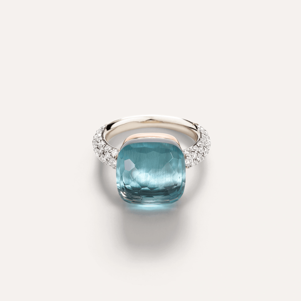 Pomellato Nudo Maxi Diamond Ring 18k Gold with Sky Blue Topaz and Diamonds - Orsini Jewellers