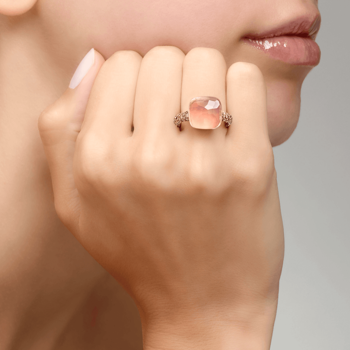 Pomellato Nudo Maxi Ring 18k Gold Rose Quartz, Chalcedony &amp; Brown Diamonds - Orsini Jewellers