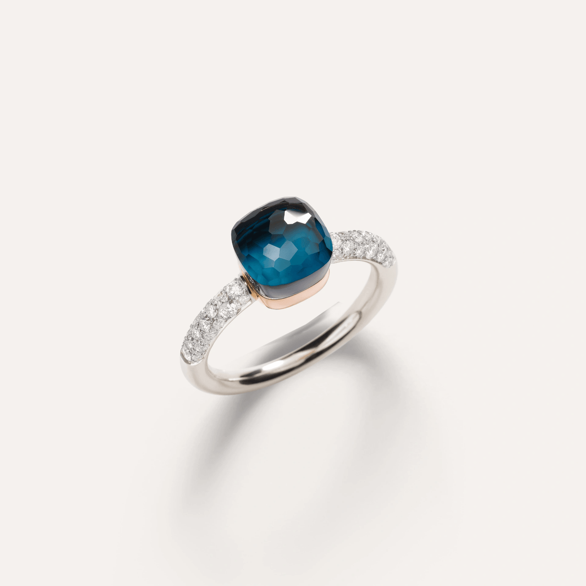 Pomellato Nudo Petit 18k Gold Ring London Blue Topaz &amp; Diamonds - Orsini Jewellers