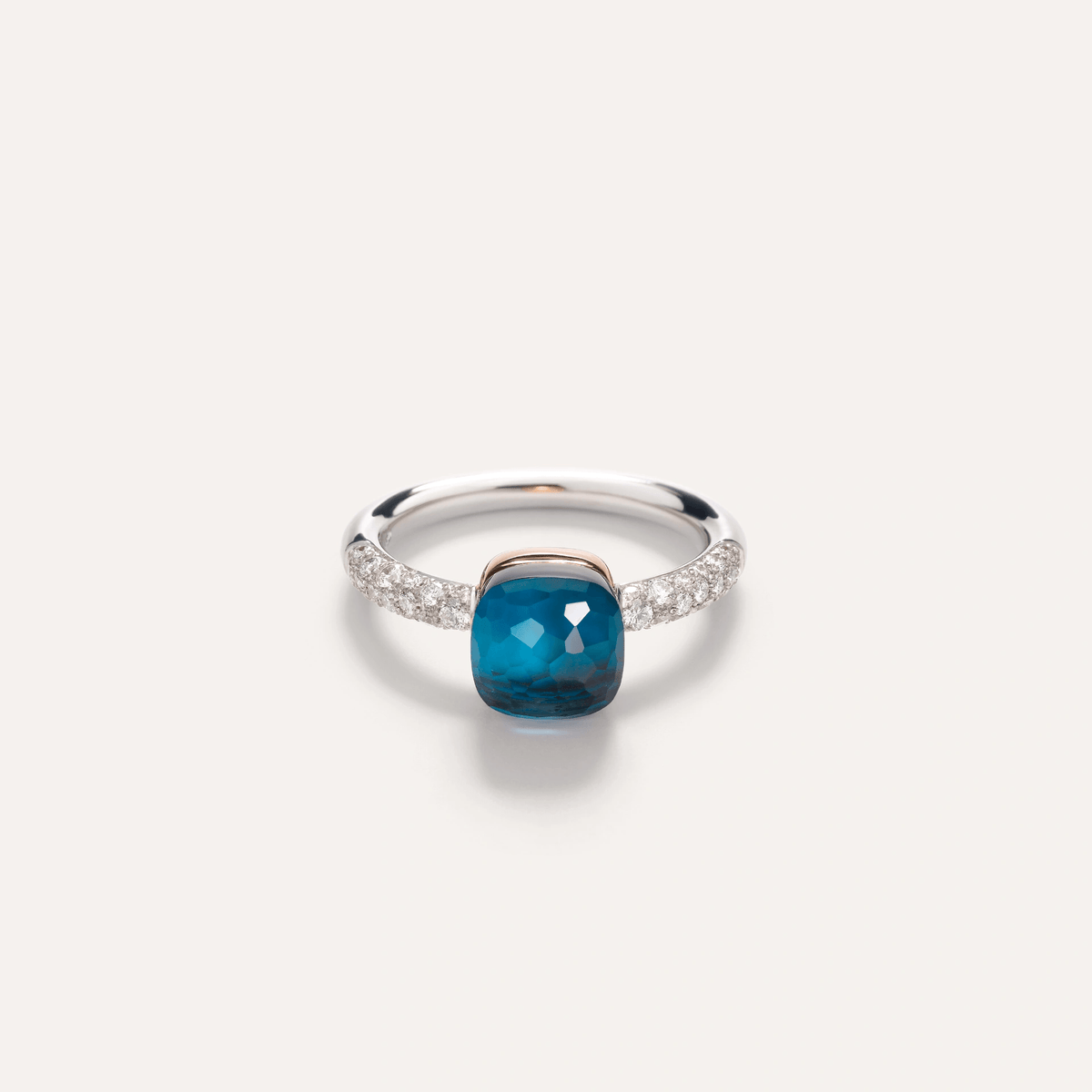 Pomellato Nudo Petit 18k Gold Ring London Blue Topaz &amp; Diamonds - Orsini Jewellers