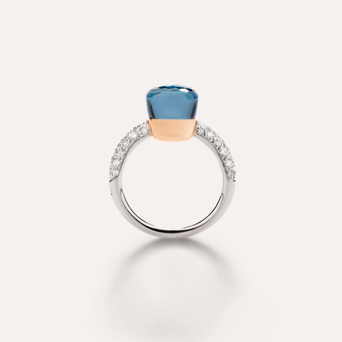 Pomellato Nudo Petit 18k Gold Ring London Blue Topaz &amp; Diamonds - Orsini Jewellers