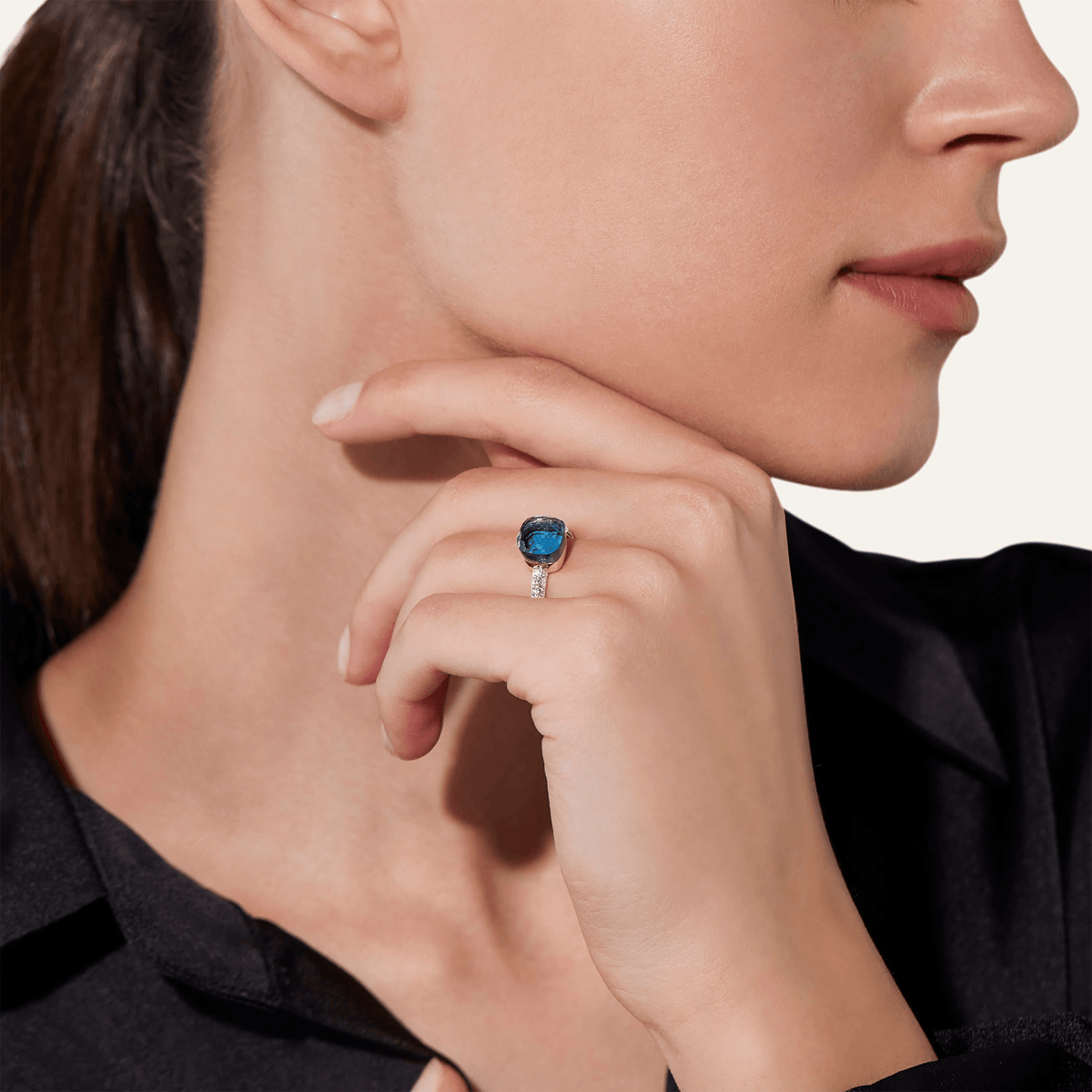 Pomellato Nudo Petit 18k Gold Ring London Blue Topaz &amp; Diamonds - Orsini Jewellers