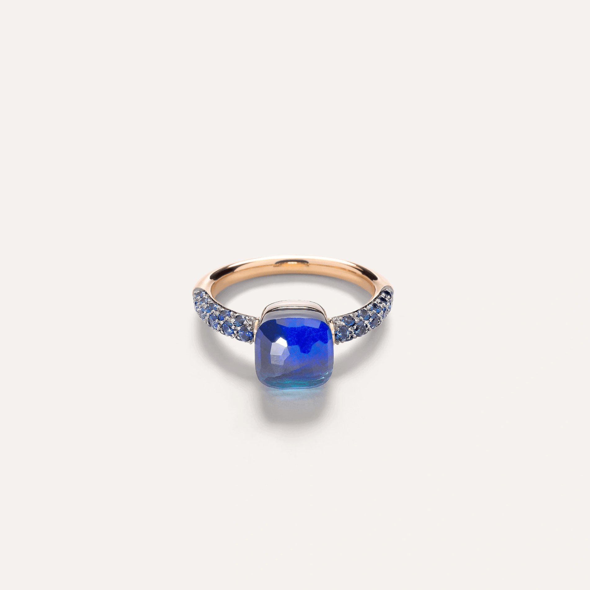 Pomellato Nudo Petit Ring 18k Gold London Blue Topaz and Lapis Lazuli with Blue Sapphires - Orsini Jewellers