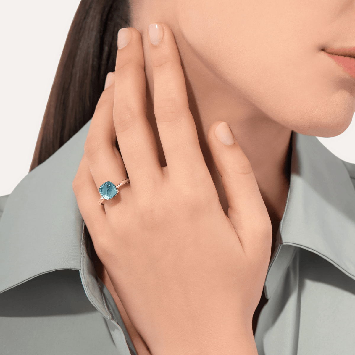 Pomellato Nudo Petit Ring 18k Gold with Sky Blue Topaz - Orsini Jewellers