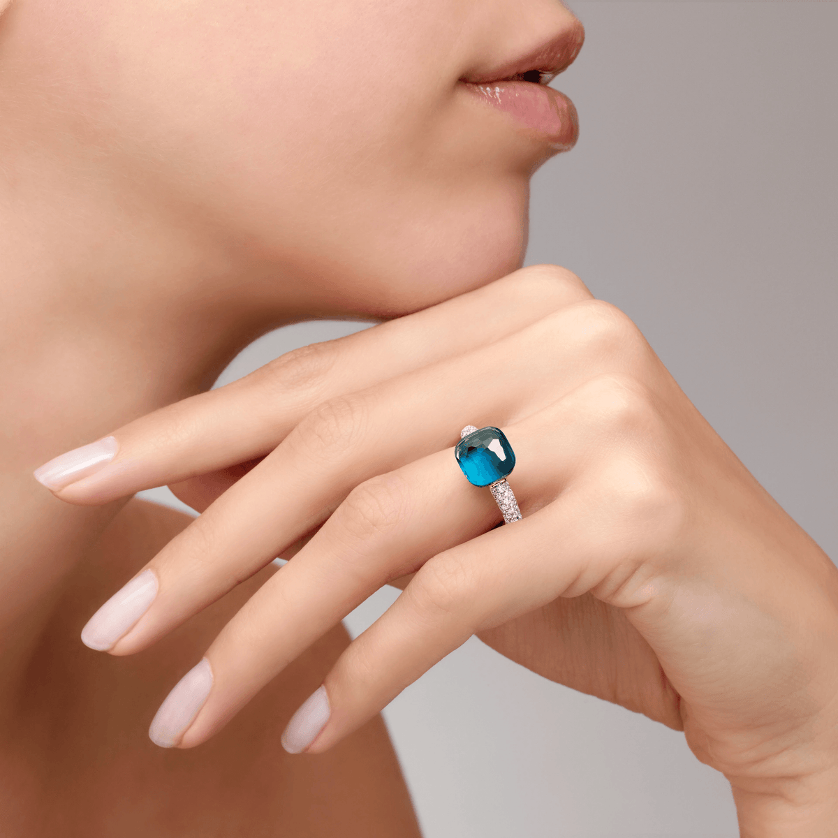 Pomellato Nudo Ring 18k Gold London Blue Topaz &amp; Diamonds - Orsini Jewellers