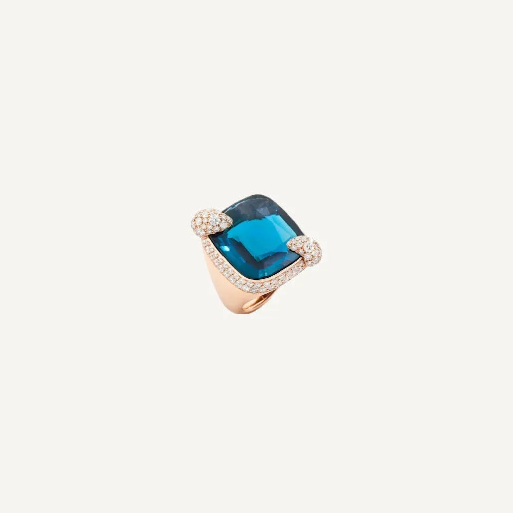 Pomellato Ritratto Ring in 18k Rose Gold with London Blue Topaz and Diamonds - Orsini Jewellers