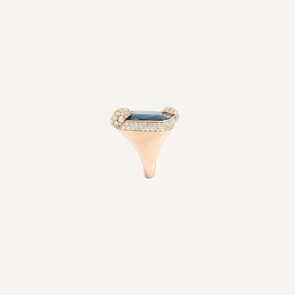 Pomellato Ritratto Ring in 18k Rose Gold with London Blue Topaz and Diamonds - Orsini Jewellers