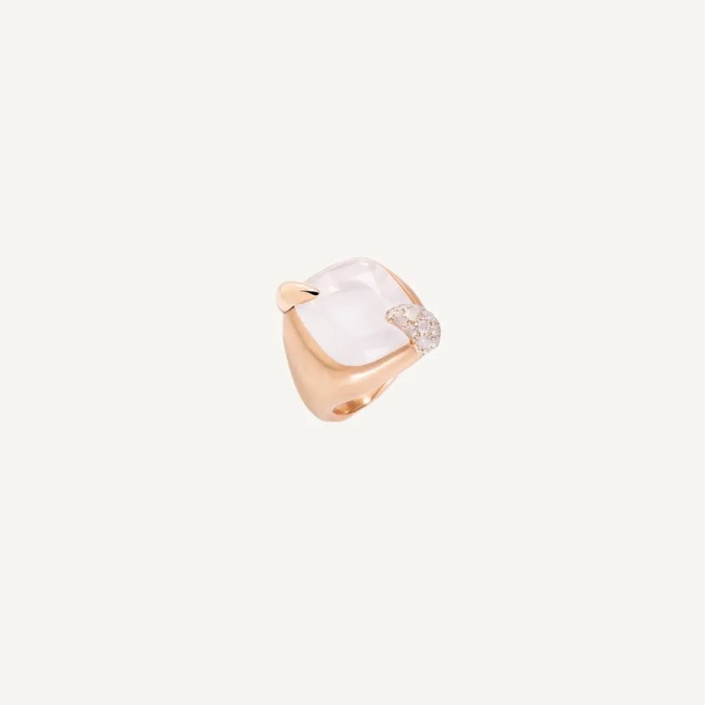 Pomellato Ritratto Ring in 18k Rose Gold with White Quartz and Diamonds - Orsini Jewellers