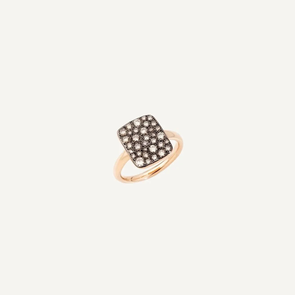 Pomellato Sabbia Rectangular Ring in 18k Rose Gold with Brown Diamonds - large - Orsini Jewellers