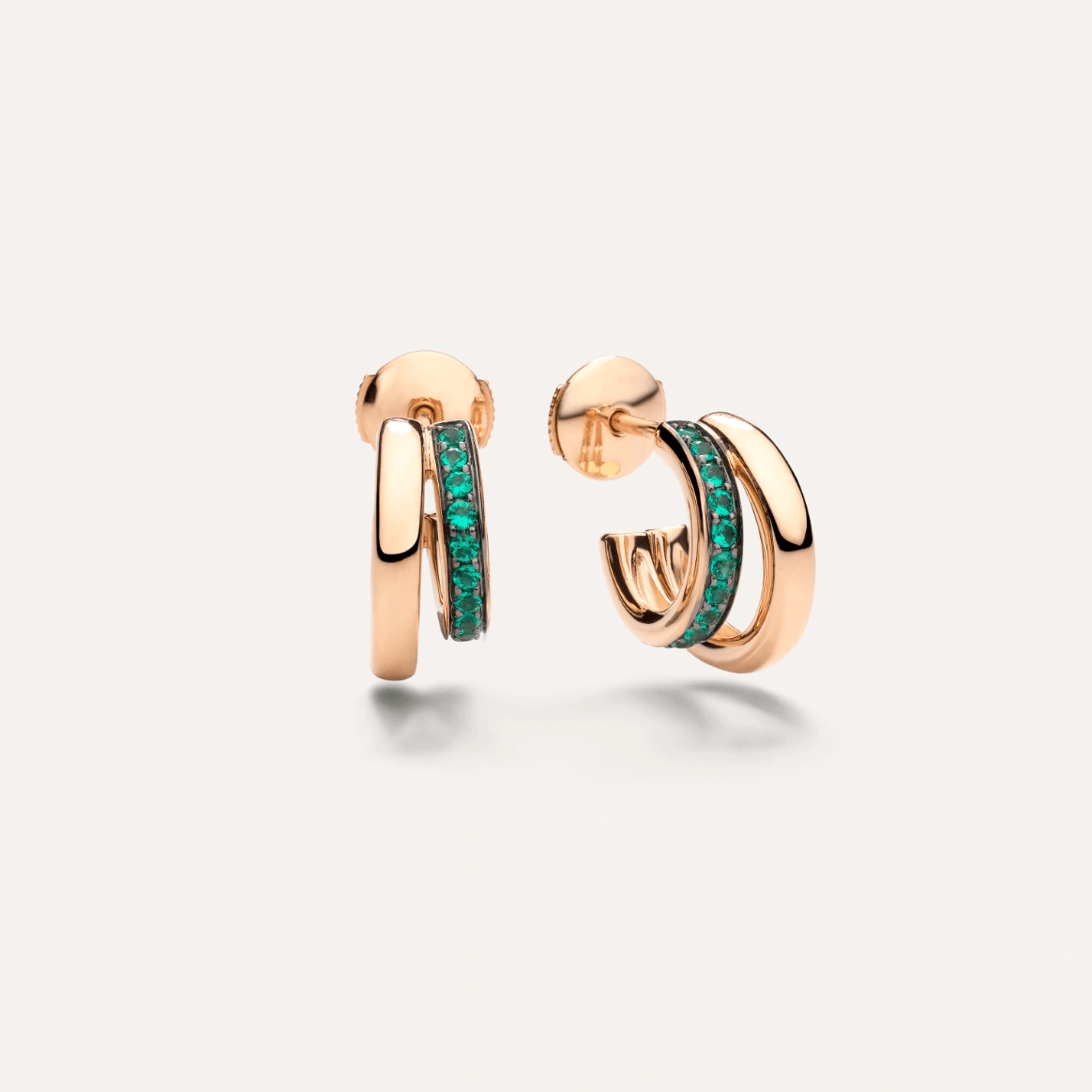 Pomellato Together Double Loop Earrings in 18k Rose Gold with Emeralds - Orsini Jewellers