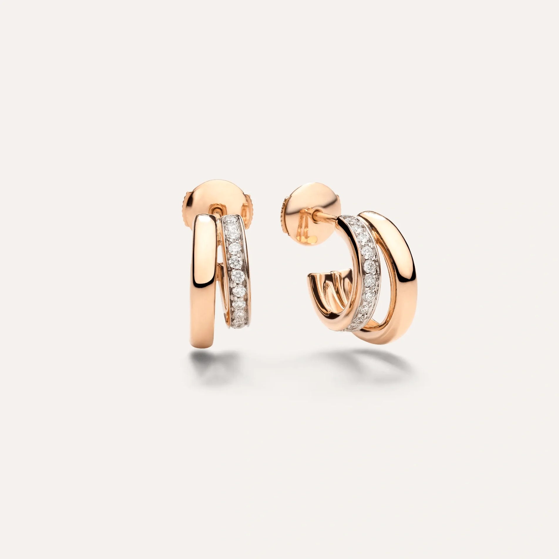 Pomellato Together Double Loop Earrings in 18k Rose Gold with White Diamonds - Orsini Jewellers