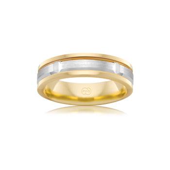 Classic men&#39;s wedding ring in white gold with outer edges of yellow gold - Orsini Jewellers