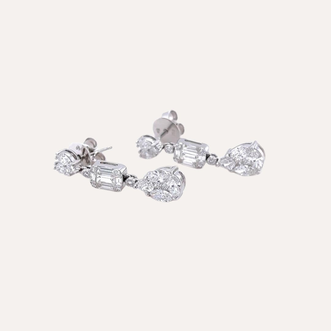 Illusion Drop Earrings in 18k White Gold with Diamonds - Orsini Jewellers