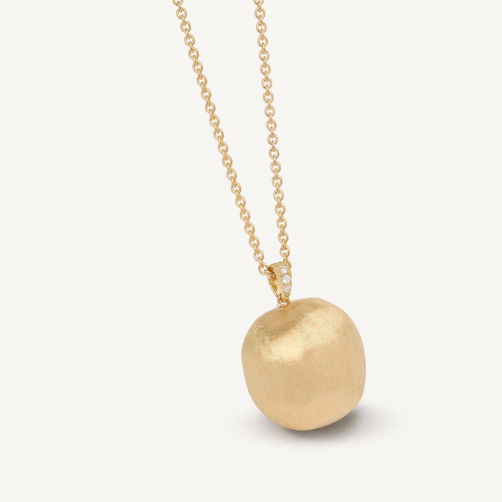 Marco Bicego Africa 18k Gold Diamond Studded Bail Pendant and Chain Long - Orsini Jewellers