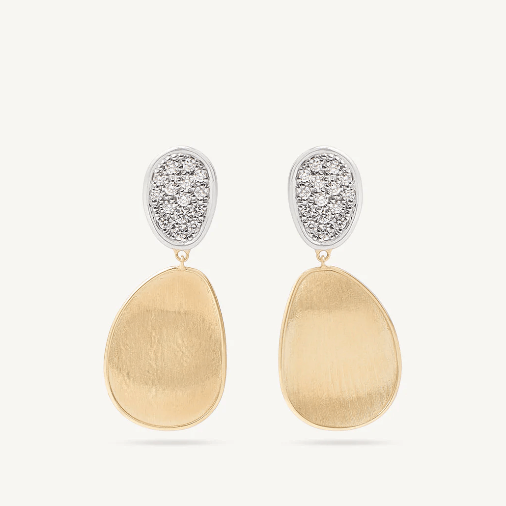 Marco Bicego Lunaria 18k Gold Pavè Diamond Earrings 2 Drop Small - Orsini Jewellers