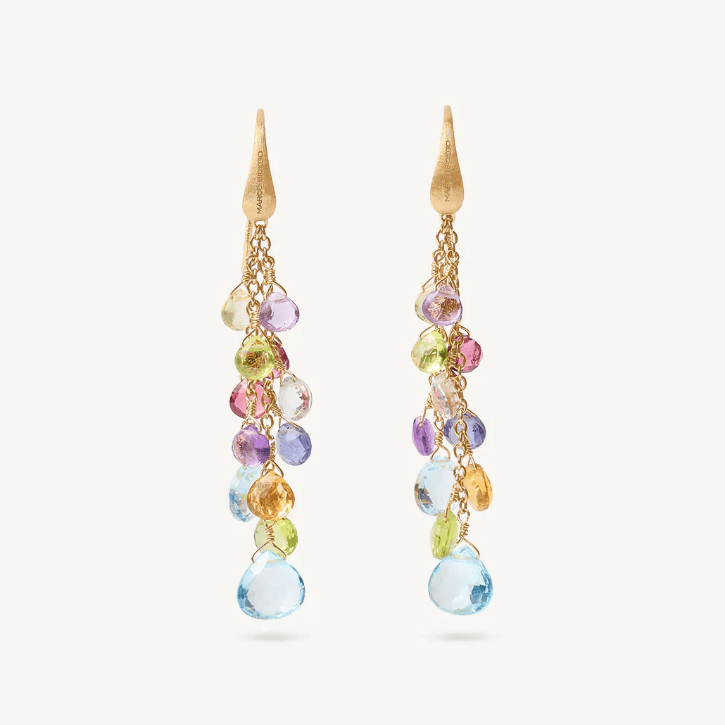 Marco Bicego Paradise 18k Gold Multi Strand Gemstone Earrings Long - Orsini Jewellers