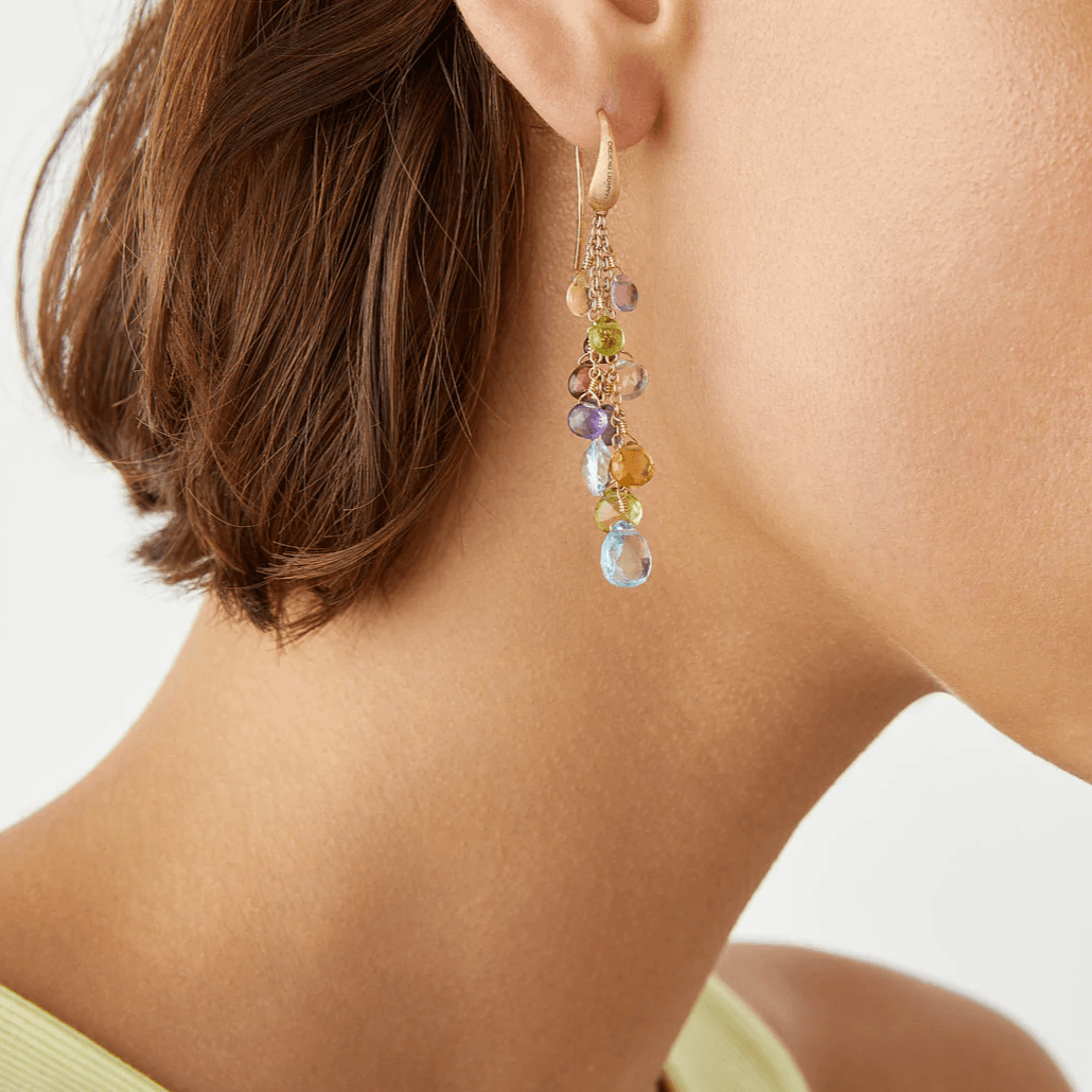 Marco Bicego Paradise 18k Gold Multi Strand Gemstone Earrings Long - Orsini Jewellers