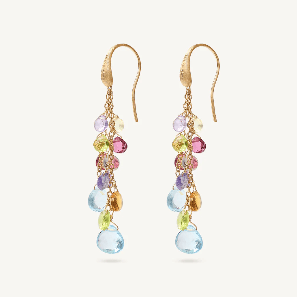 Marco Bicego Paradise 18k Gold Multi Strand Gemstone Earrings Long - Orsini Jewellers