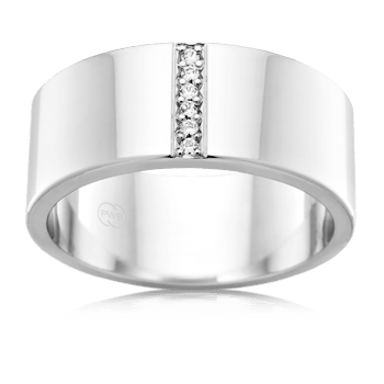 Men's Flat Round White Gold Wedding Ring with Diamond Strip - Orsini Jewellers