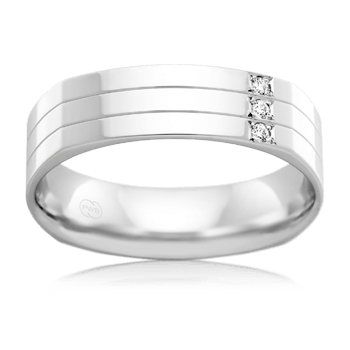 Men's Gentle Square White Gold Wedding Ring with Three Diamonds - Orsini Jewellers