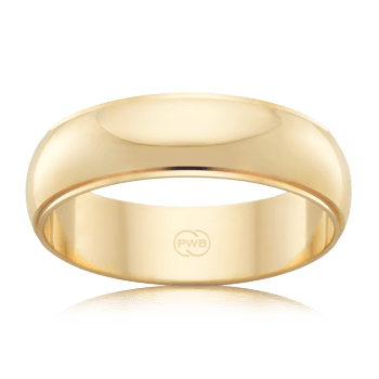 Men&#39;s High Dome Yellow Gold Wedding Ring with Edge Pattern - Orsini Jewellers