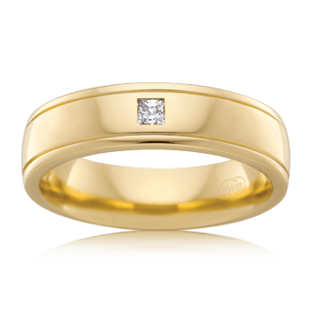 Men&#39;s Yellow Gold Wedding Ring with Center Princess Cut Diamond - Orsini Jewellers