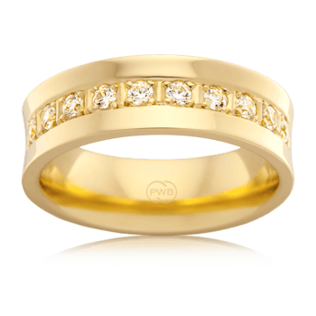 Mens Curved Wedding Ring in Yellow Gold with Diamonds - Orsini Jewellers