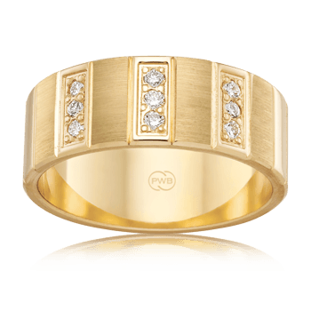 Mens Wide Wedding Ring made of Yellow Gold and Diamonds - Orsini Jewellers