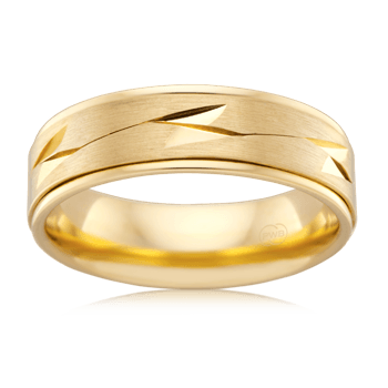 Mens Yellow Gold Wedding Ring with Contemporary Etched Finish - Orsini Jewellers