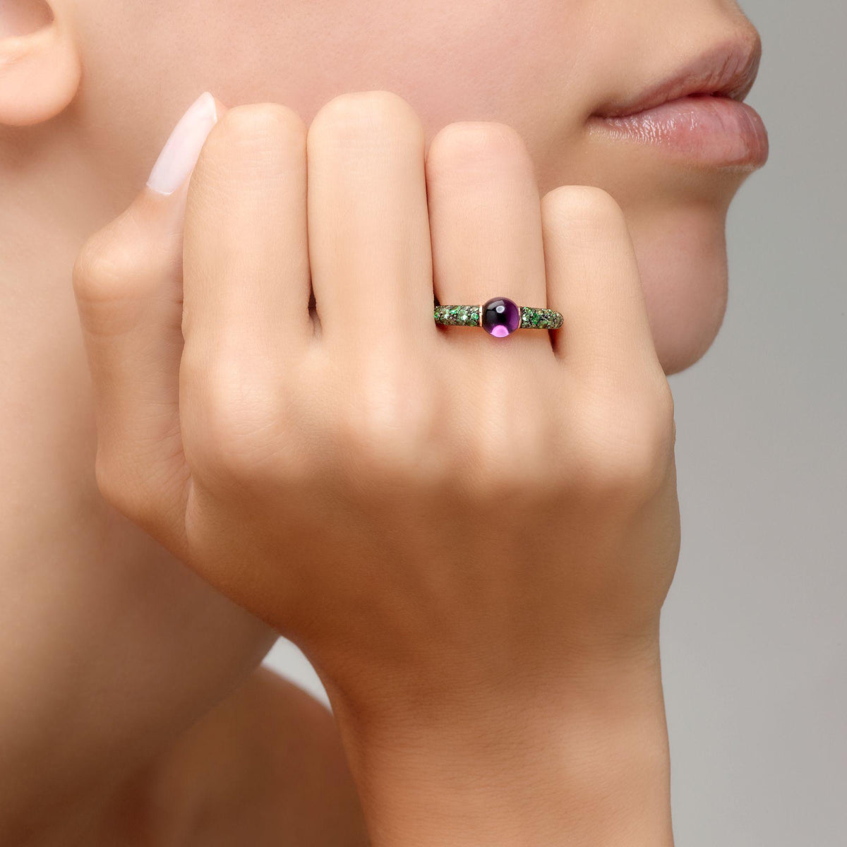 Pomellato Mama Non Mama Ring 18k Gold with Amethyst and Tsavorites - Orsini Jewellers