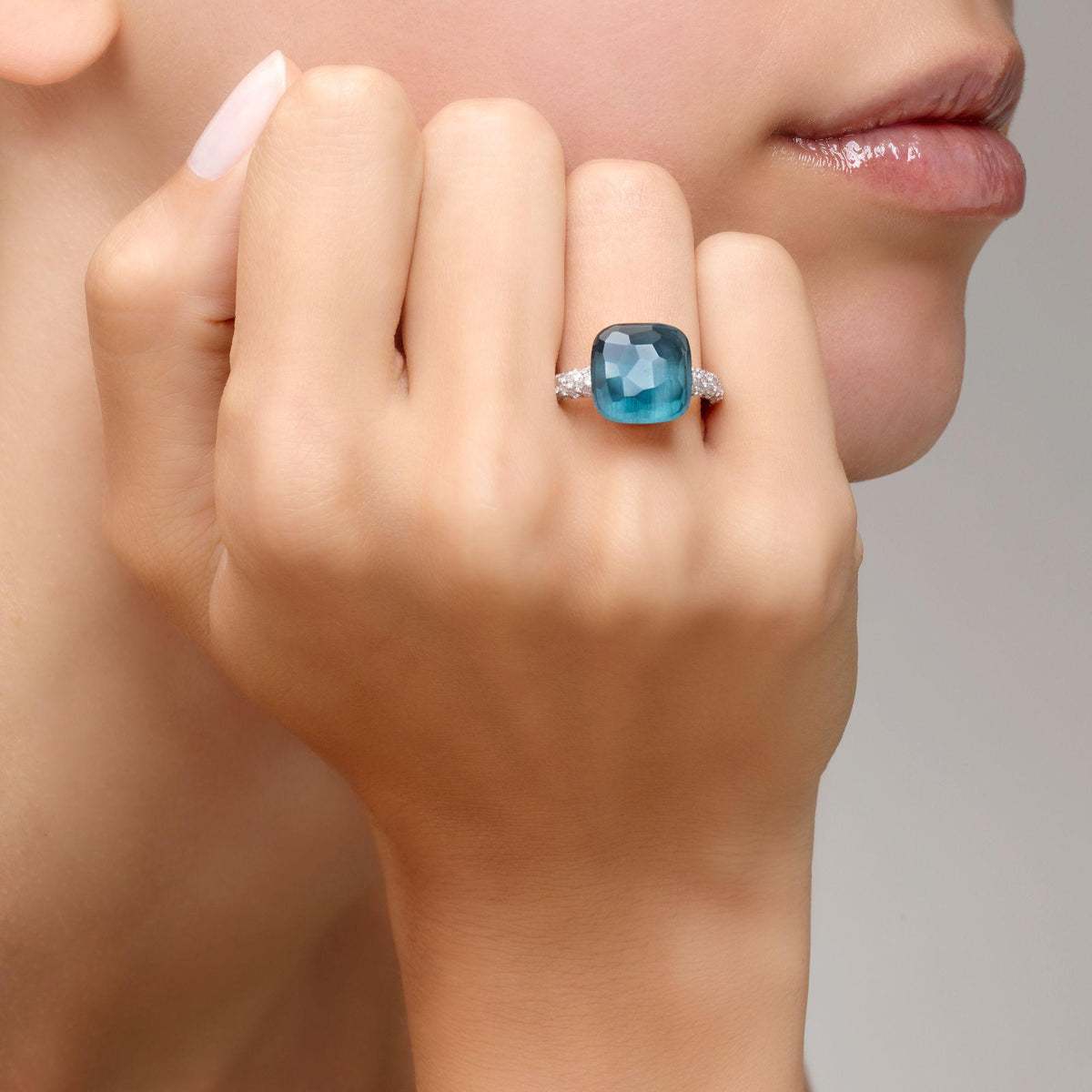 Pomellato Nudo Maxi Diamond Ring 18k Gold with London Blue Topaz and Diamonds - Orsini Jewellers