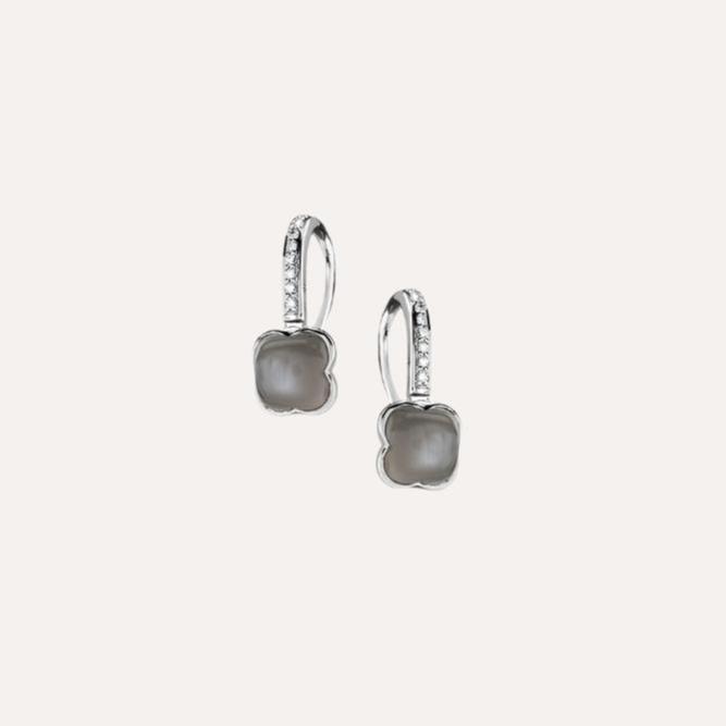 Quadrifoglio Earrings in 18k White Gold with Moonstone and Diamonds - Orsini Jewellers